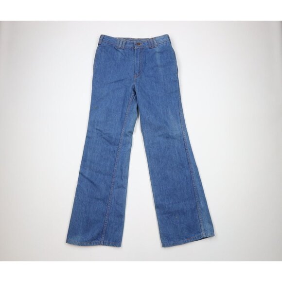 Vintage 70s Streetwear Mens 30x32 Distressed Wide Leg Bell Bottoms Denim Jeans